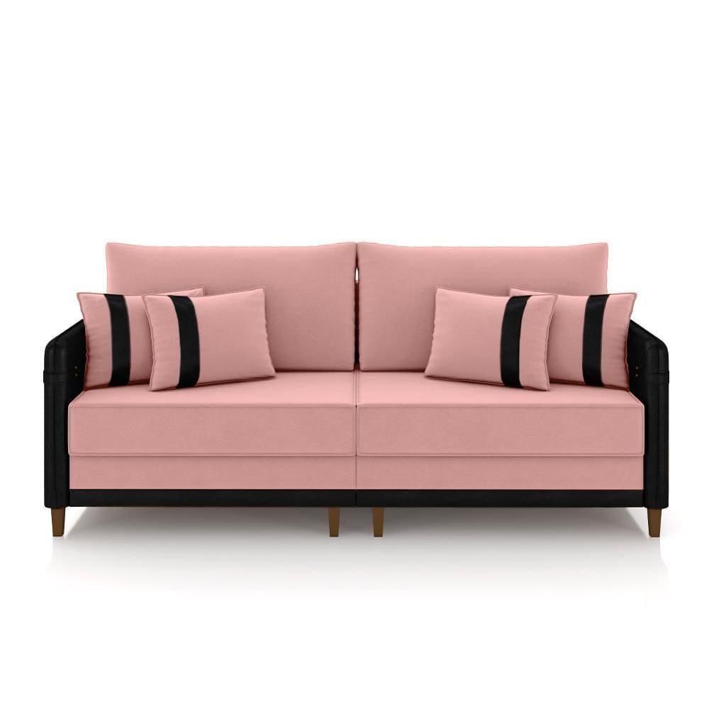 Sofá Living Montecarlo 2 Lugares Bipartido 192cm Pés Em Madeira Veludo-pu Rosê-preto G33 Gran Belo