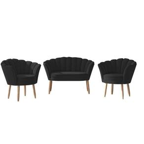 Sofá 2 Lugares + 2 Poltronas Quarto Sala Decorativa Flor Preto