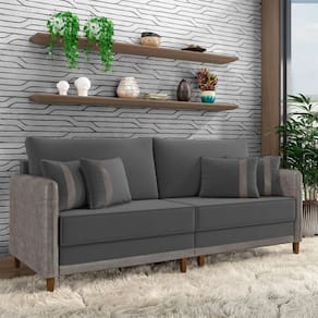 Sofá Living Montecarlo 2 Lugares Bipartido 192cm Pés Em Madeira Veludo-pu Grafite-cinza G33 Gran Belo