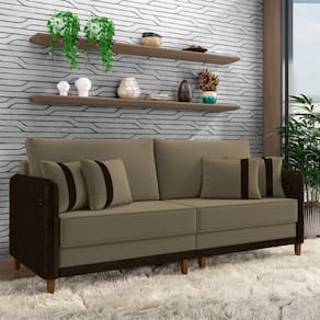 Sofá Living Montecarlo 3 Lugares Bipartido 252cm Pés Em Madeira Veludo-pu Castor-marrom G33 Gran Belo