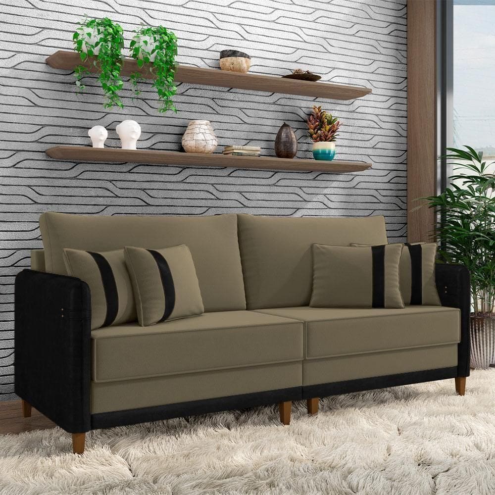 Sofá Living Montecarlo 2 Lugares Bipartido 172cm Pés Em Madeira Veludo-pu Castor-preto G33 Gran Belo