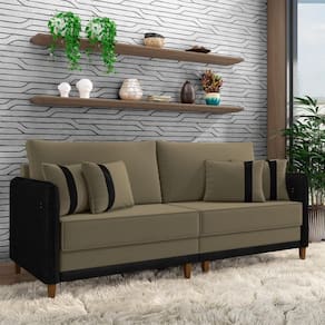 Sofá Living Montecarlo 2 Lugares Bipartido 172cm Pés Em Madeira Veludo-pu Castor-preto G33 Gran Belo