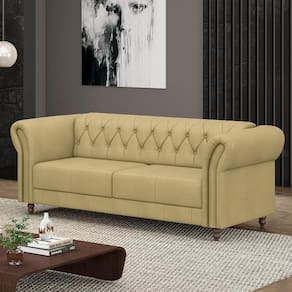 Sofá Living Stanford Chesterfield 2 Lugares 200cm Pés De Madeira Couro Bege G58 Gran Belo
