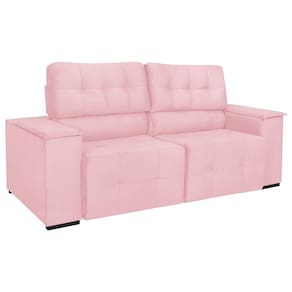 Sofá Cama Retrátil Sala Vicenza Vicenza 210cm Suede Cor Rosa Bebê