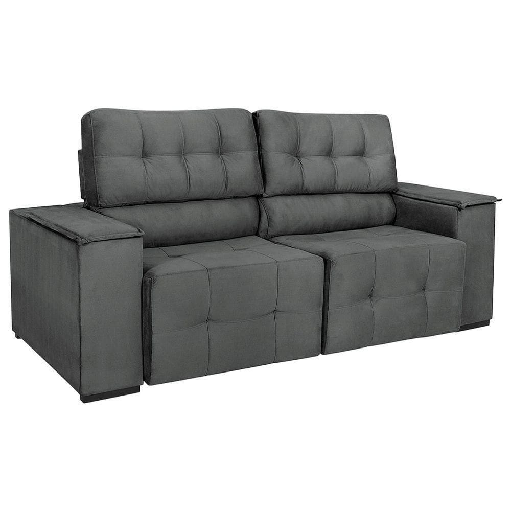 Sofá Cama Retrátil Sala Vicenza 175cm Suede Cor Cinza Escuro
