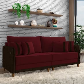 Sofá Living Montecarlo 3 Lugares Bipartido 252cm Pés Em Madeira Veludo-pu Bordô-marrom G33 Gran Belo