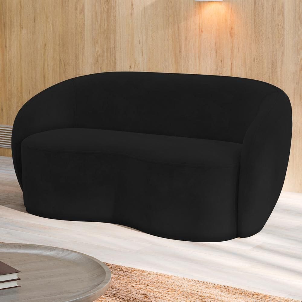 Sofá Living Decorativo 160cm 2 Lugares íbis Encosto Fixo Veludo Preto G33 - Gran Belo