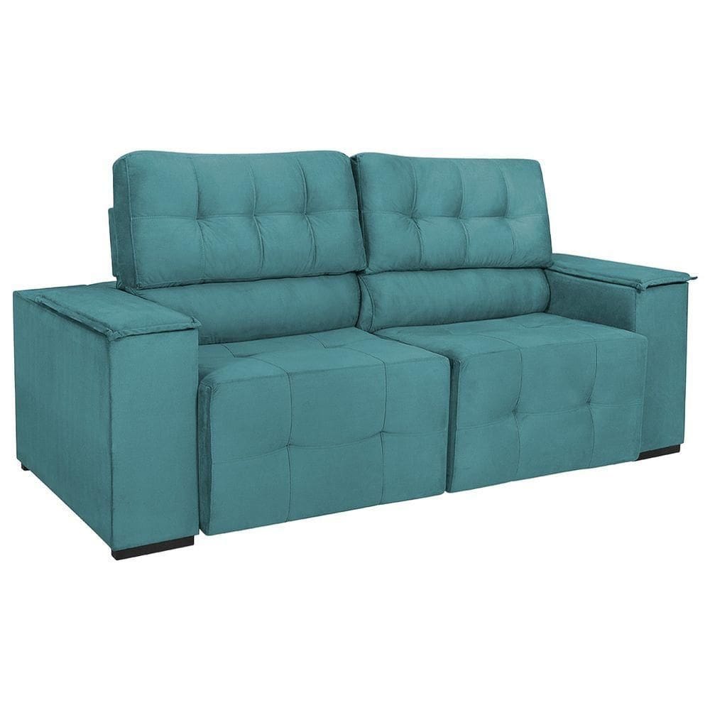 Sofá Cama Retrátil Sala Vicenza 175cm Suede Cor Azul Turquesa