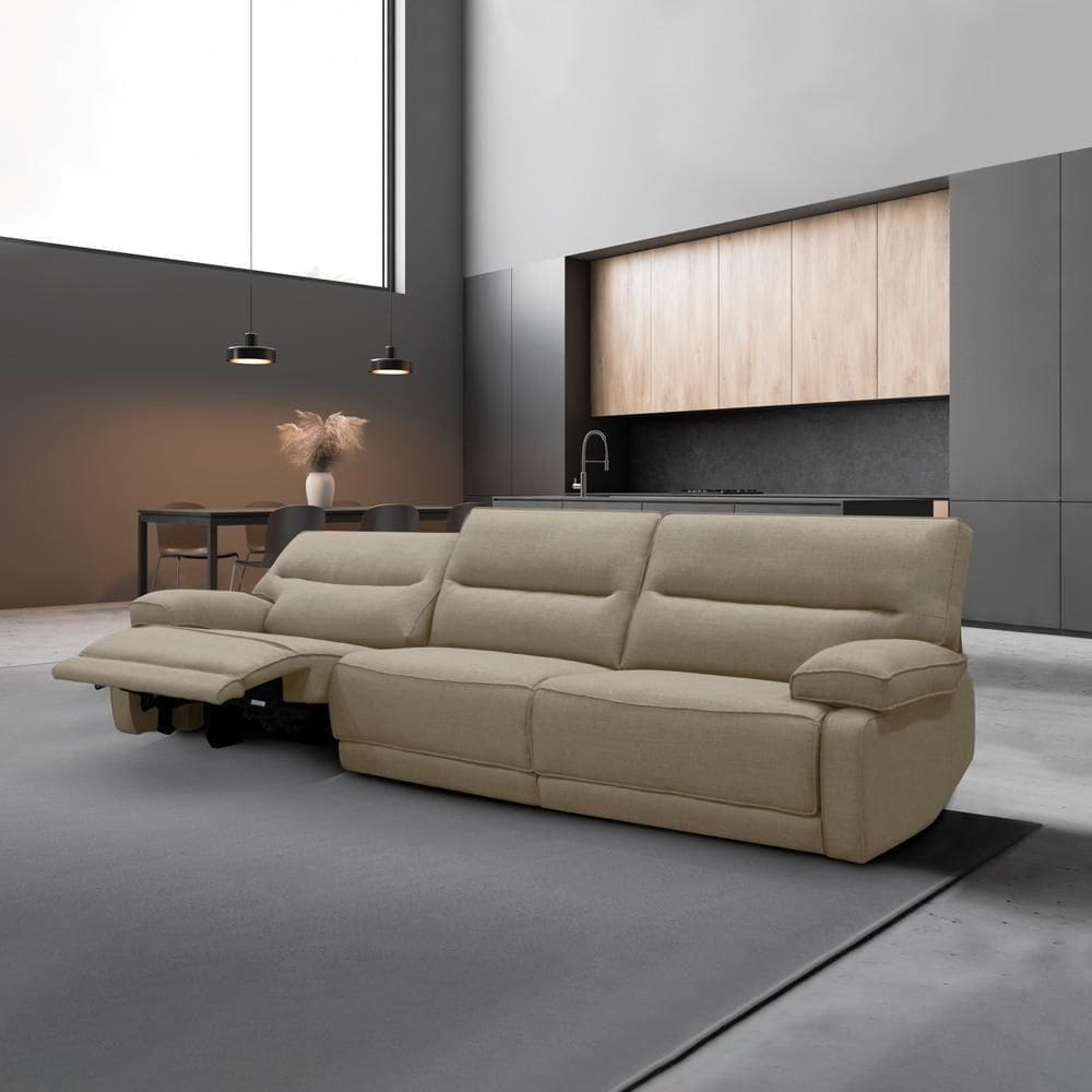 Sofá Reclinável Retrátil 303cm Swift Linho Braque Nude G81 Gran Belo