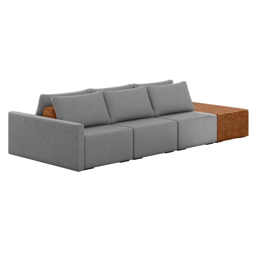 Sofá Ilha 3 Lugares Living 342cm Modulado Lary Linho Grafite K01 - D`rossi