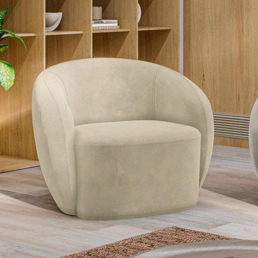Poltrona Decorativa íbis Encosto Fixo Veludo Bege G33 Gran Belo