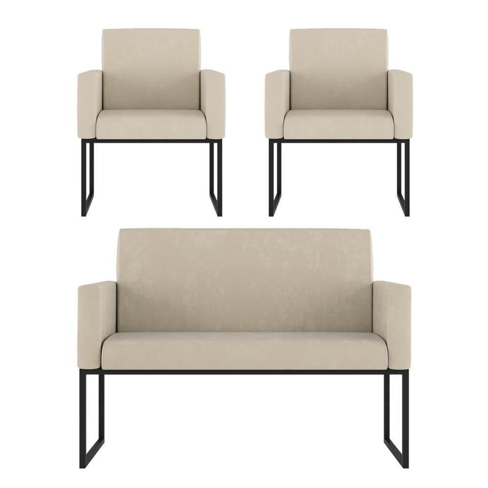 Kit 2 Poltronas + Namoradeira Para Recepção Bege