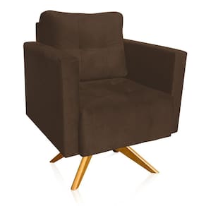 Poltrona Giratória Livia Suede Marrom Base De Madeira Ma30 - D`rossi