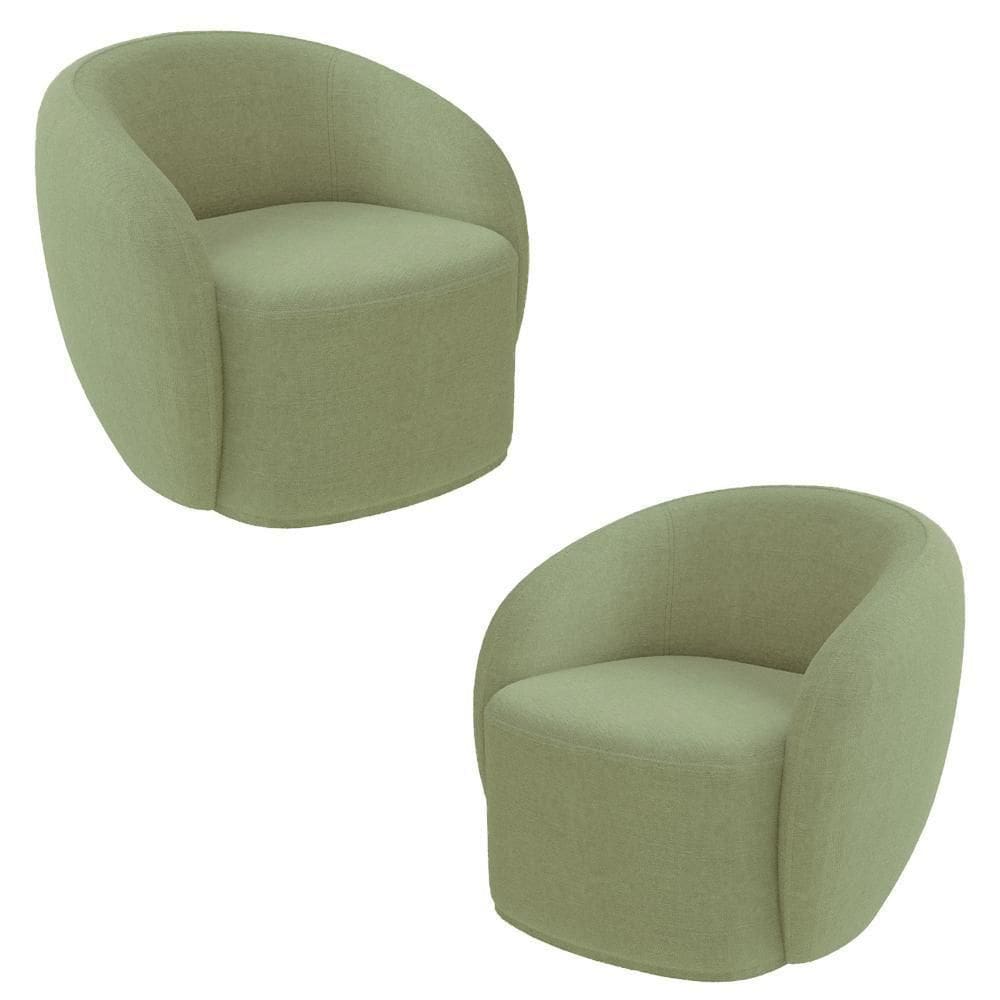 2 Poltronas Decorativas íbis Encosto Fixo Bouclê Verde G33 Gran Belo