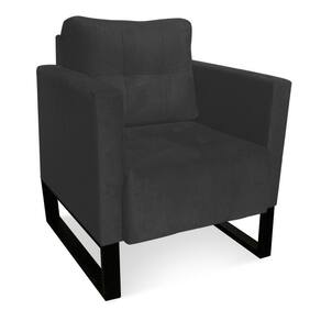 Poltrona Livia Suede Grafite Base Industrial Preto - D`rossi