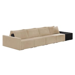 Sofá Ilha 4 Lugares Living 472cm Modulado Lary Veludo-pu Pto K01 Cor Marrom