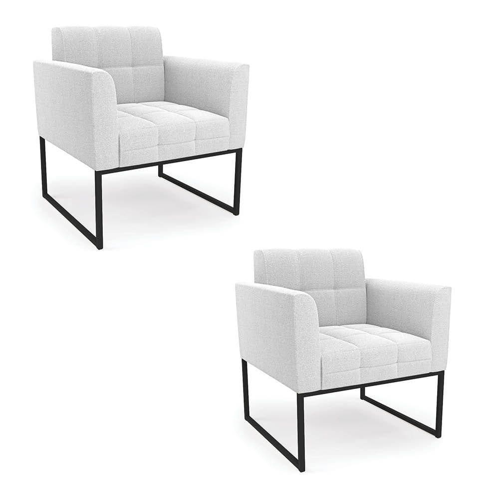 Poltrona Decorativa Industrial Preto Kit 2 Elisa Bouclê Off White D03 - D`rossi