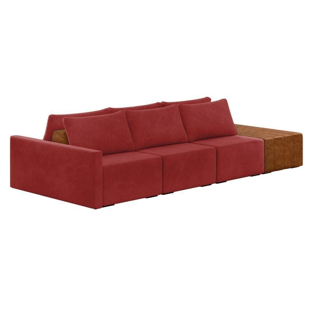 Sofá Ilha 3 Lugares Living 312cm Modulado Lary Veludo K01 Cor Vermelho