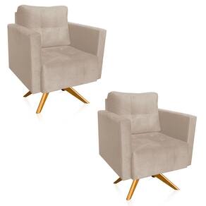 Kit 2 Poltronas Giratória Livia Suede Bege Base De Madeira Ma30 - D`rossi