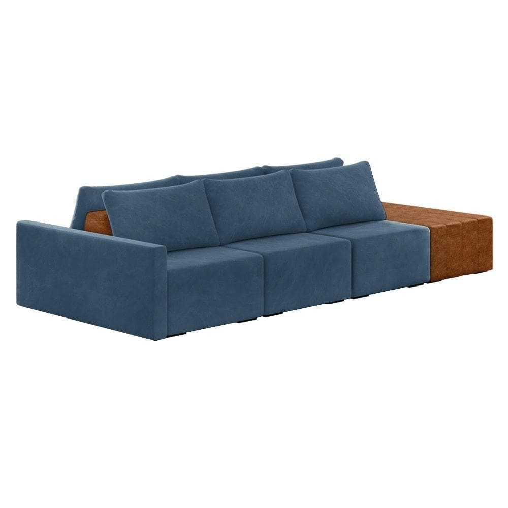 Sofá Ilha 3 Lugares Living 342cm Modulado Lary Veludo Azul Marinho K01 - D`rossi