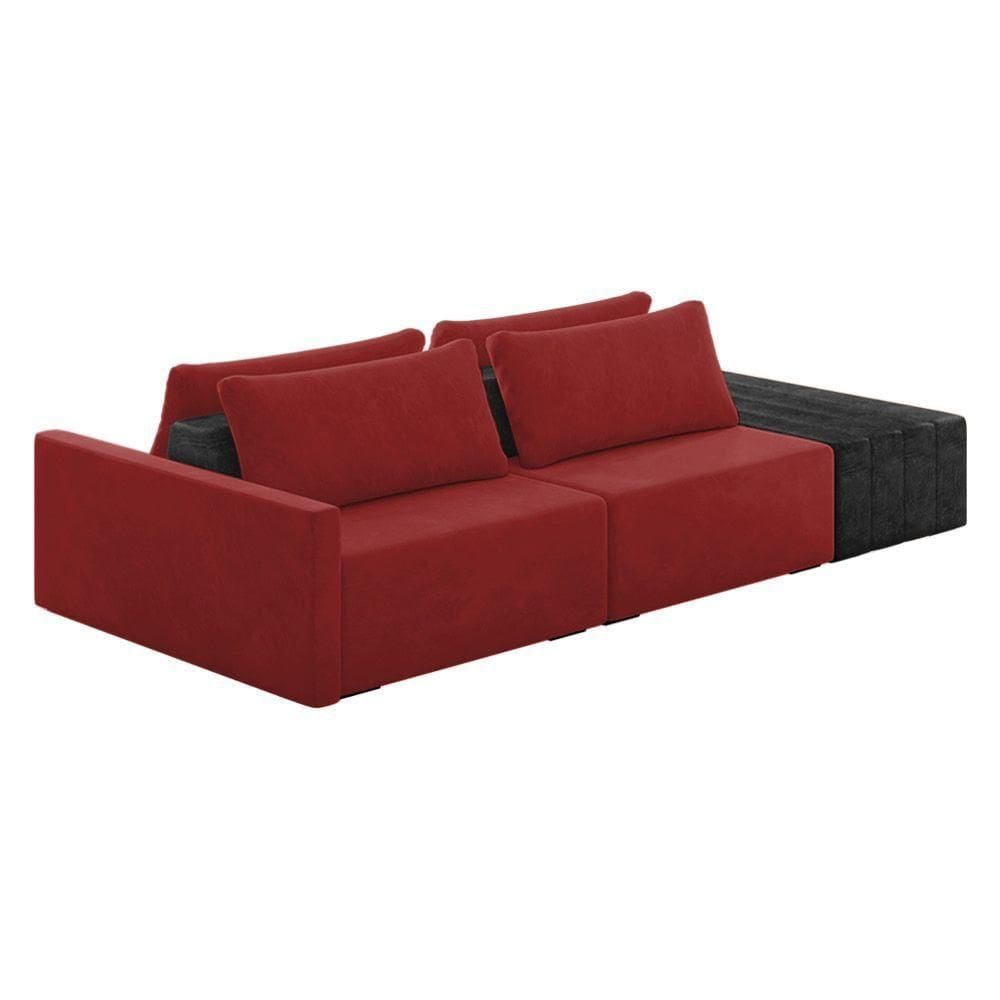 Sofá Ilha 2 Lugares Living 232cm Modulado Lary Veludo Vermelho Pu Pto K01 - D`rossi