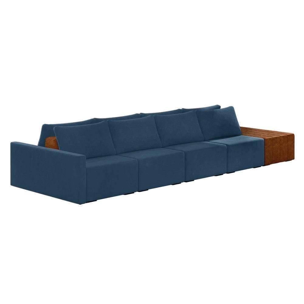 Sofá Ilha 4 Lugares Living 512cm Modulado Lary Veludo Azul Marinho K01 - D`rossi