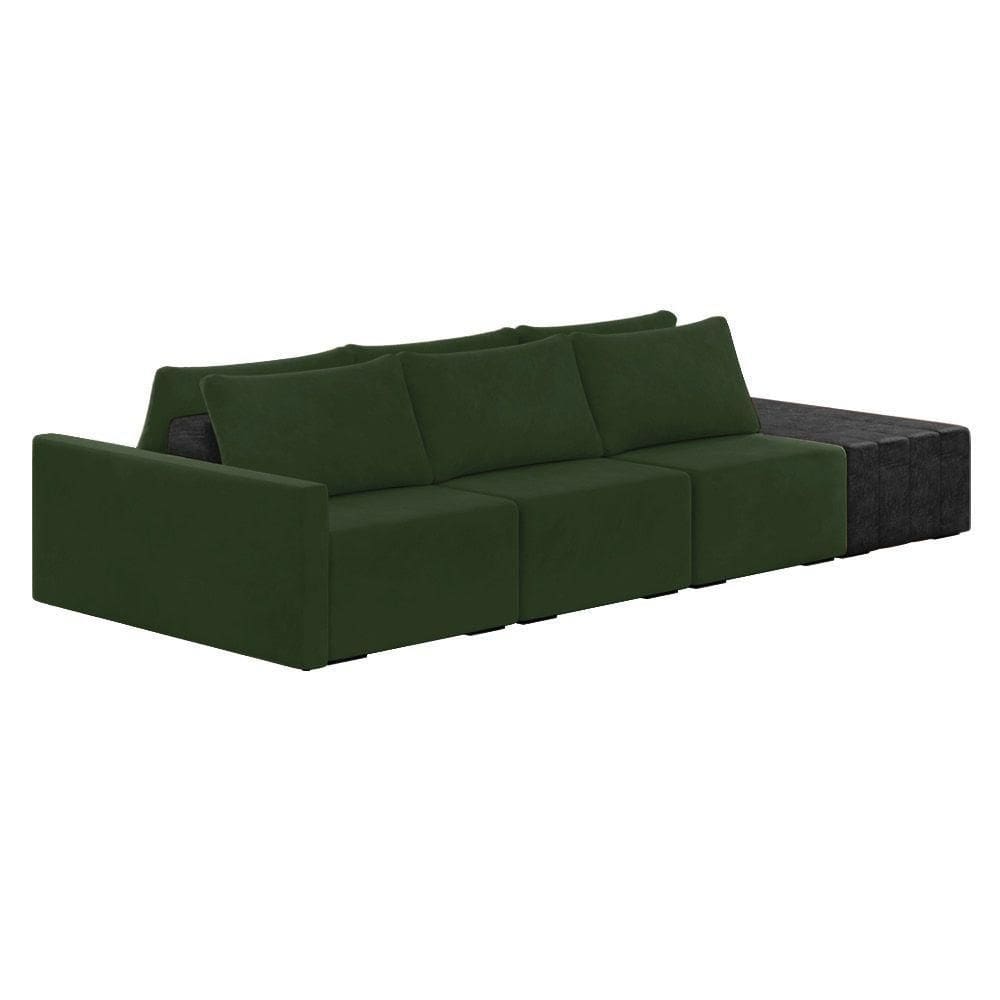 Sofá Ilha 3 Lugares Living 312cm Modulado Lary Veludo Verde Pu Pto K01 - D`rossi