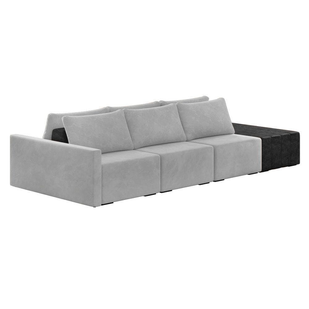 Sofá Ilha 3 Lugares Living 312cm Modulado Lary Veludo Cinza Pu Pto K01 - D`rossi