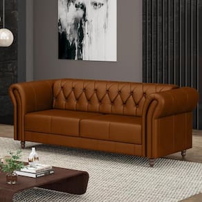 Sofá Living Sala De Estar Stanford Chesterfield 2 Lugares 200cm Pés De Madeira Couro Caramelo G58 - Gran Belo