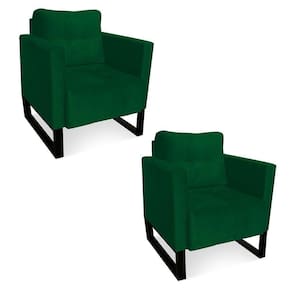 Kit 2 Poltronas Livia Suede Verde Base Industrial Preto - D`rossi