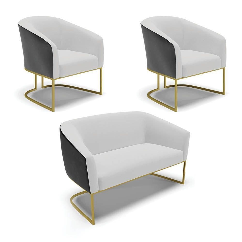 Namoradeira 2 Poltronas Industrial Dourado Stella Pto-linho Cinza D03 - D`rossi
