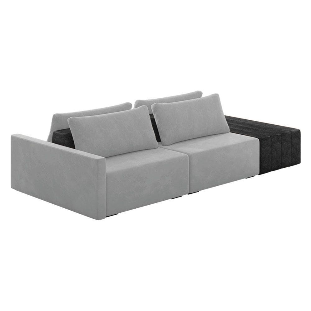 Sofá Ilha 2 Lugares Living 292cm Modulado Lary Veludo Cinza Pu Pto K01 - D`rossi