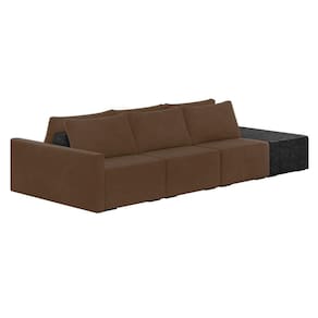 Sofá Ilha 3 Lugares Living 402cm Modulado Lary Veludo-pu Pto K01 Cor Marrom