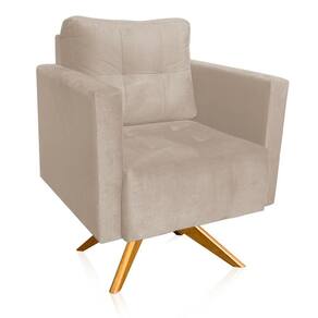 Poltrona Giratória Livia Suede Base De Madeira Ma30 - D`rossi Cor Bege
