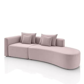 Sofá Curvo Decorativo Kimiko 307cm 3 Lugares Sala De Estar Com Chaise Veludo Rosê G52 - Gran Belo