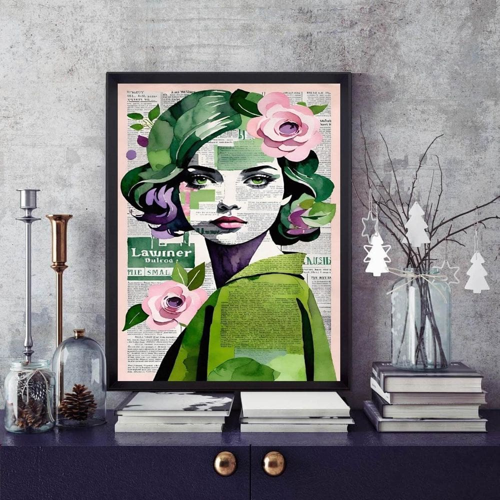 Quadro Arte Menina Mulher - Flores 24X18Cm - Com Vidro