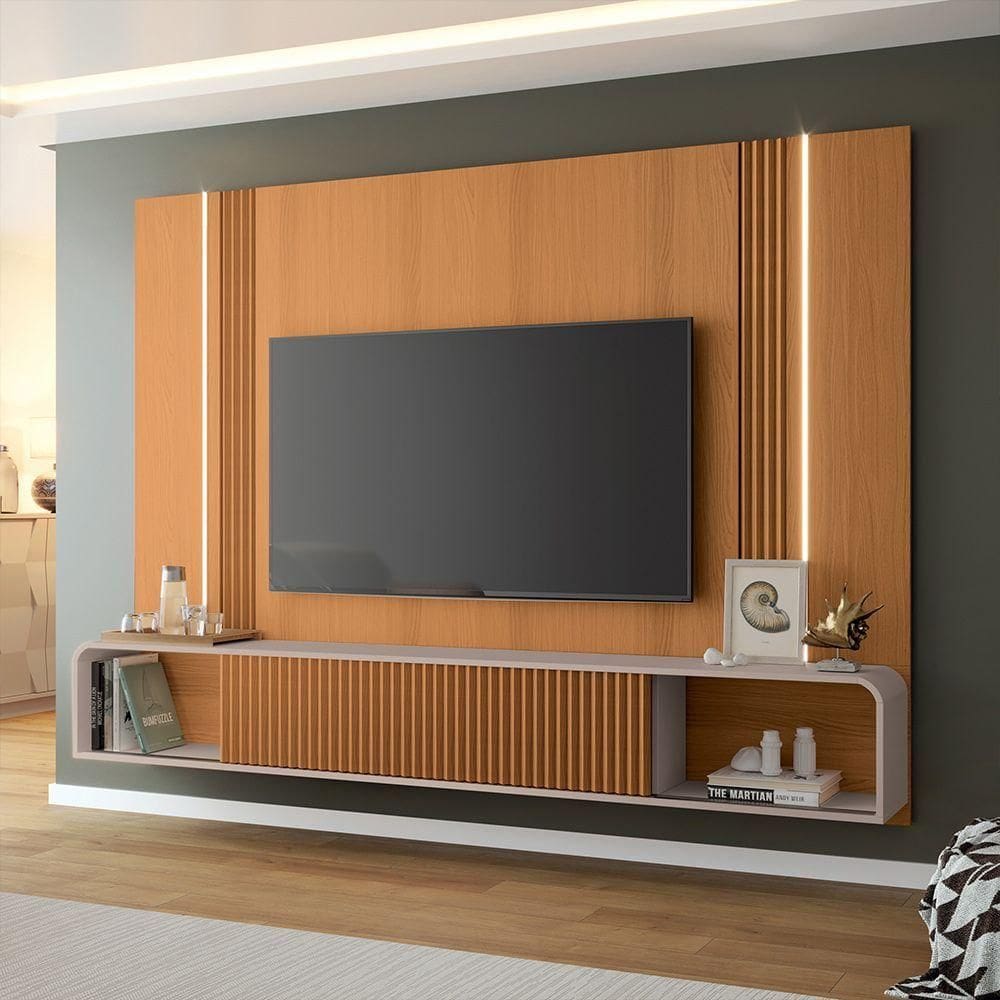 Home Suspenso Decorativo Rennes Mdf-mdp C-led Para Tv Até 85 Polegadas Cinamomo-off White G26 - Gran Belo