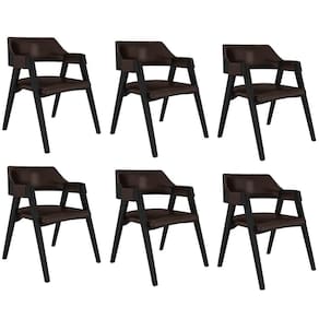 Kit 6 Cadeiras Sala De Jantar E Jogos Carteados Madeira Maciça Poker Pu Marrom-preto G42 - Gran Belo