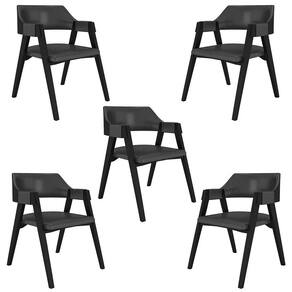 Kit 5 Cadeiras Sala De Jantar E Jogos Carteados Madeira Maciça Poker Pu Grafite-preto G42 - Gran Belo
