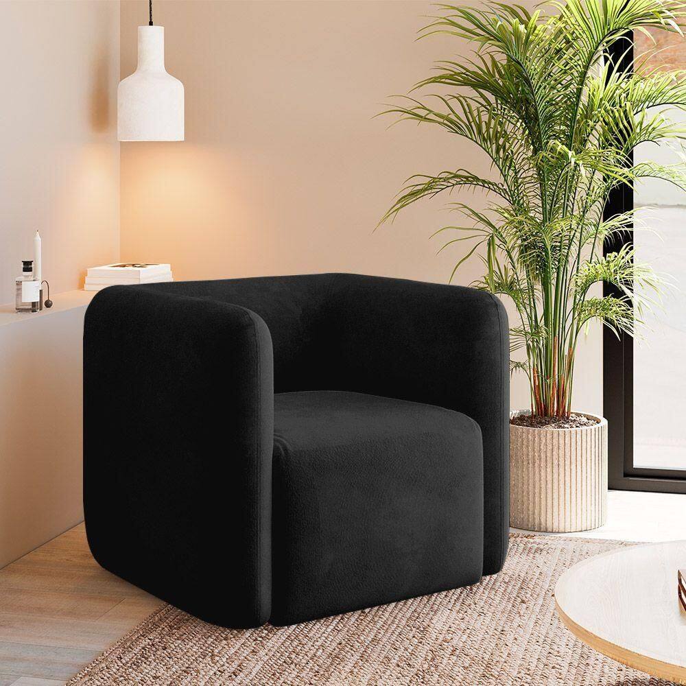 Poltrona Decorativa Sala De Estar Trinidad Base Fixa Veludo Preto G33 - Gran Belo