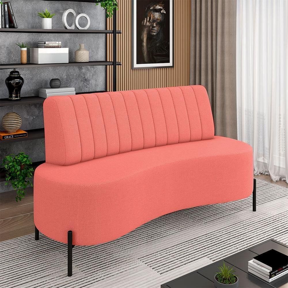Sofá Living Decorativo 2 Lugares 1,35m Katara Pés De Ferro Linho Rústico Salmão G33 - Gran Belo