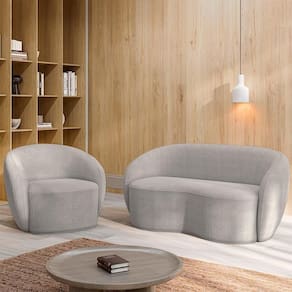 Conjunto 1 Sofá Living 180cm E 1 Poltrona íbis Encosto Fixo Bouclê Cinza G33 - Gran Belo