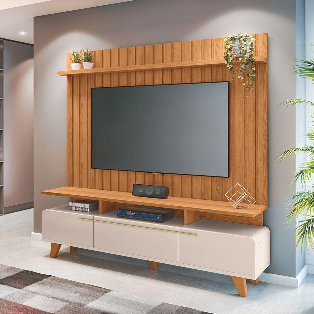 Conjunto Decorativo Bancada Riven E Painel Suspenso Luogo Mdp-mdf Off White-cinamomo G26 - Gran Belo