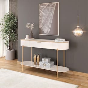 Aparador Decorativo Amanda 1 Gaveta E 1 Prateleira Pés Metálicos Dourados Off White G18 - Gran Belo