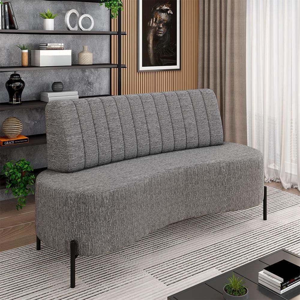 Sofá Living Decorativo 2 Lugares 1,35m Katara Pés De Ferro Linho Grafite G33 - Gran Belo