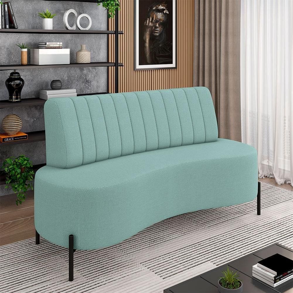 Sofá Living Decorativo 2 Lugares 1,60m Katara Pés De Ferro Linho Rústico Azul G33 - Gran Belo