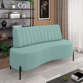 Sofá Living Decorativo 2 Lugares 1,60m Katara Pés De Ferro Linho Rústico Azul G33 - Gran Belo
