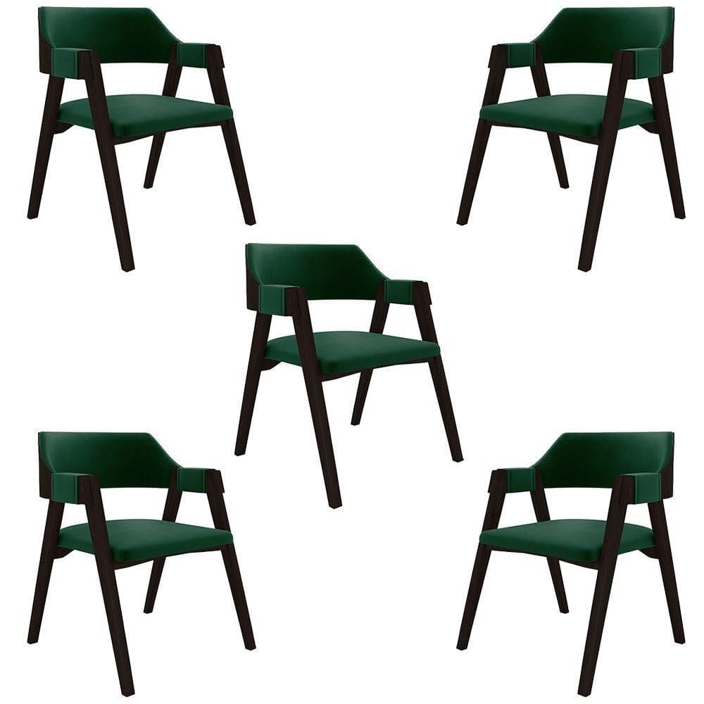 Kit 5 Cadeiras Sala De Jantar E Jogos Carteados Madeira Maciça Poker Veludo Verde-tabaco G42 - Gran Belo