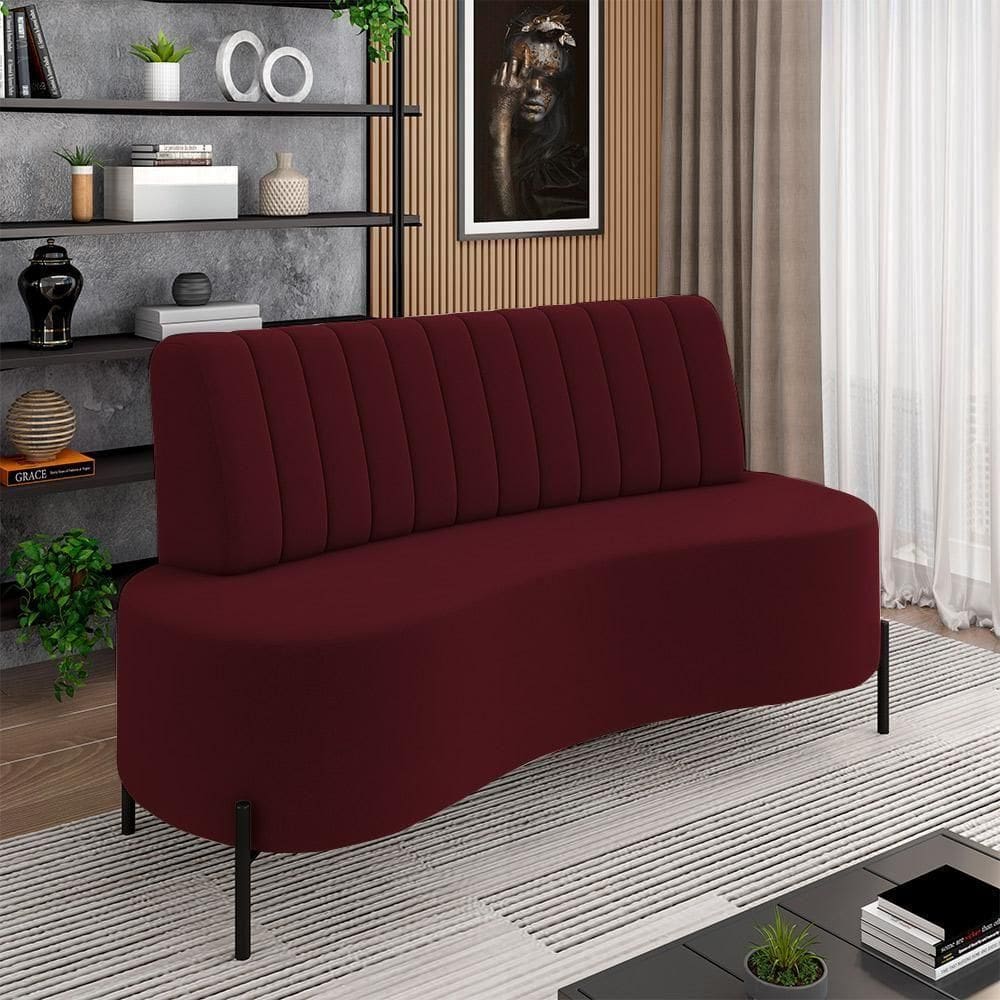 Sofá Living Decorativo 2 Lugares 1,60m Katara Pés De Ferro Veludo Bordô G33 - Gran Belo