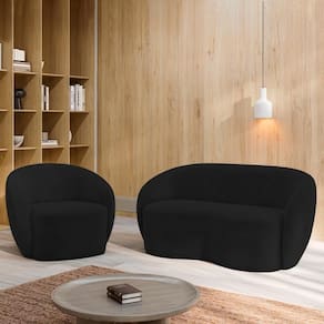 Conjunto 1 Sofá Living 160cm E 1 Poltrona íbis Encosto Fixo Veludo Preto G33 - Gran Belo
